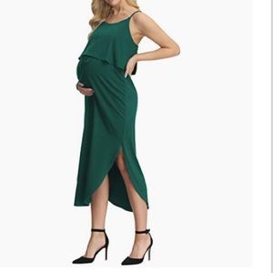 Maternity Forrest Green Spaghetti Strap Midi Dress